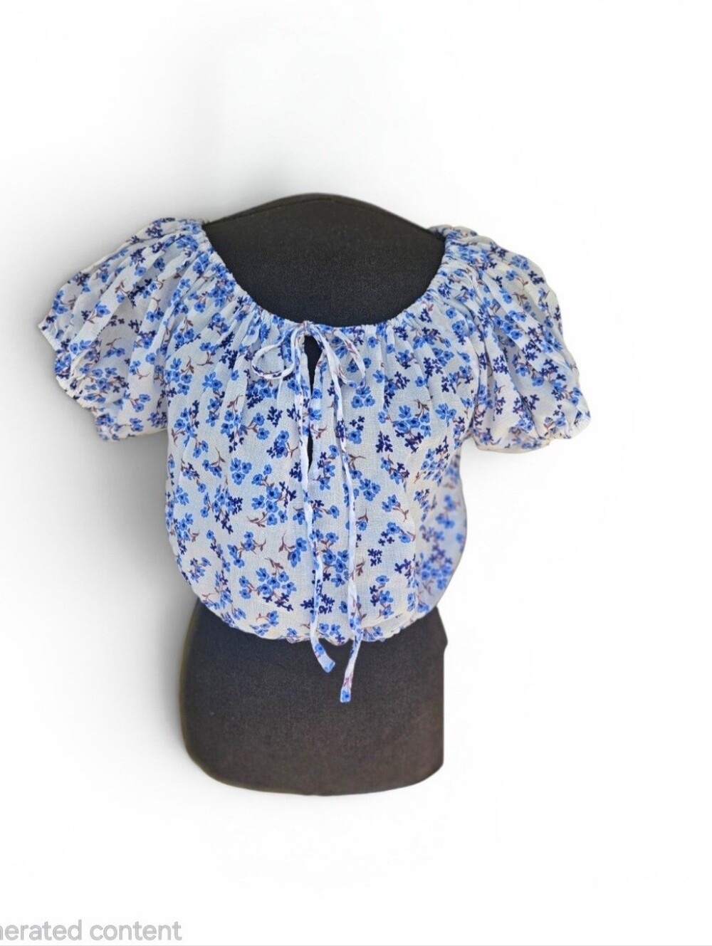 Sundry Floral Peasant Blouse Size 1 Small Blue Puff Sleeve Cottagecore Top